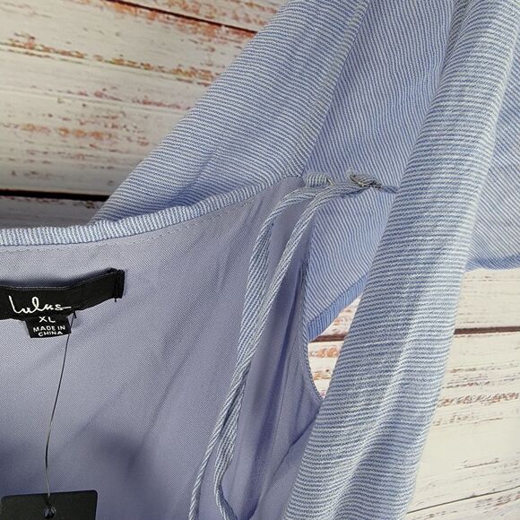 NWT LULUS YACHT ROCK BLUE AND WHITE STRIPED SIZE XL OFF THE SHOULDER DRESS - Picture 8 of 12